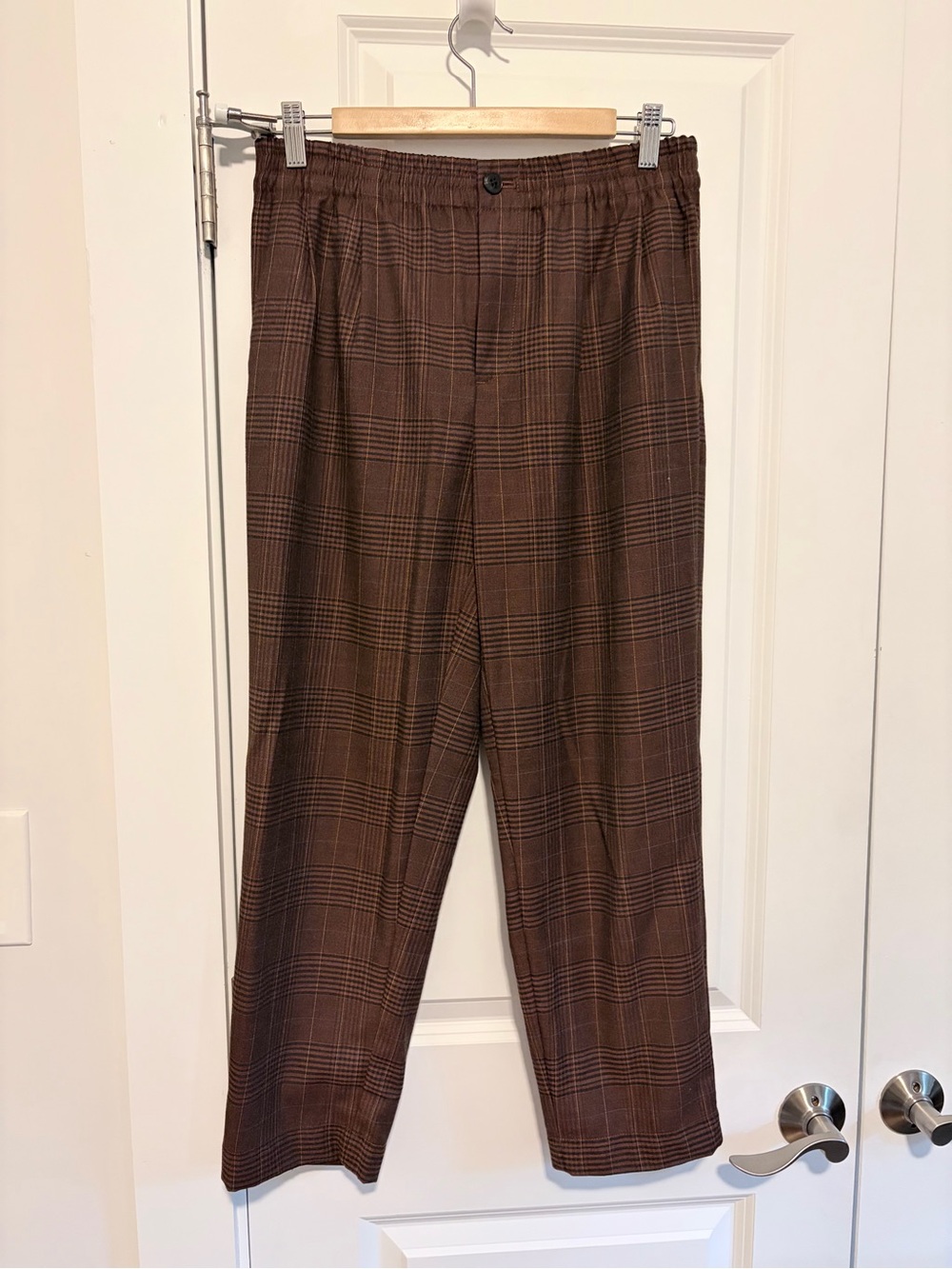 Madewell Brown and Orange Plaid Relaxed Pull on Trousers